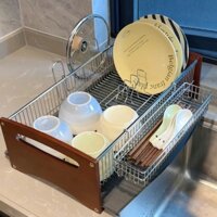 Kệ úp chén dĩa và để muỗng đũa bằng inox 304 và gỗ tự nhiên