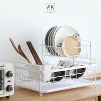 Kệ úp chén và bát đĩa 2 tầng thông minh có khay, giá úp bát và để đĩa chén thép carbon 304 chống gỉ