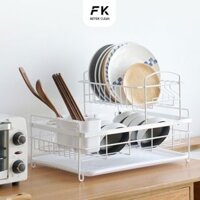 Kệ úp chén và bát đĩa 2 tầng thông minh có khay, giá úp bát và để đĩa chén thép carbon 304 chống gỉ