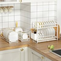 Kệ úp chén và bát đĩa 2 tầng thông minh có khay thoát nước, giá úp bát bằng thép carbon chống gỉ