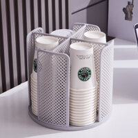 Kệ úp cốc, ly trà sữa xoay vòng 4 ngăn 360 độ đa năng nhựa ABS cao cấp màu đen