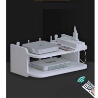 Kệ wifi treo tường 2 tầng không cần khoan để modem wifi, đầu thu kỹ thuật số, remote, ồ điện, điện thoại nhỏ gọn