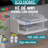 Kệ wifi treo tường 2 tầng không cần khoan để đầu thu kỹ thuật số, remote, điện thoại - ICO HOME