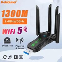 Kebigumei băng tần kép Bộ chuyển đổi Wi-Fi USB 1300mbps 2.4G + 5.8G trình điều khiển miễn phí 4 ăng-ten USB 3.0 tốc độ cao thẻ không dây điểm phát sóng Wifi chia sẻ PC