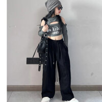 [KeDaYa] Còn hàng. Áo thun tay dài Hàn Quốc, Quần ống rộng đen cổ điển của Mỹ, Áo trễ vai, Trang phục Hip Hop cho bé gái sành điệu, Trang phục khiêu vũ hiện đại cho trẻ em, Y2K