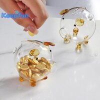 [Keepfun] Bình đựng tiền lợn Mini Hộp đậu vàng Bình trong suốt Heo đất trong suốt Đồ trang trí thủy tinh vàng Lưu trữ đậu vàng Hộp tiết kiệm tiền xu di động Quà tặng [Mới]