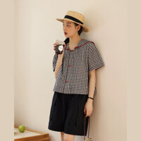 #kellytran Elly Shirt Áo thủy thủ mix viền thanh lịch trẻ trung Áo sơ mi ngắn tay form rộng siêu mát cho mùa hè