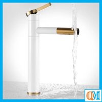 (Kèm 1 cặp dây cấp nước) Vòi bồn rửa mặt nóng lạnh, Vòi Lavabo sơn tính điện Trắng Vàng thiết kế sang trọng, hiện đại