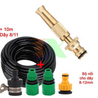 (kèm 10m dây) Bộ 3 đầu gắn 4 món vòi tưới nước đồng - vòi nhựa, rửa sân, tưới cây, xịt rửa đa năng