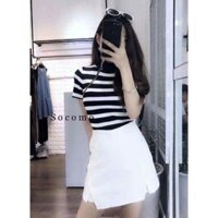 (KÈM ẢNH THẬT )Sét áo sọc phối dây kéo lệch + chân váy cut xinh iu