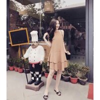 (KÈM ẢNH THẬT)Đầm suông cổ yếm tầng đơn giản so hot