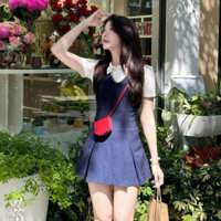 (KÈM ÁO THUN POLO) Set váy ôm body viền ren xếp ly kèm áo thun polo JOEI DRESS
