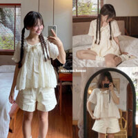 (KÈM ÁO TRONG) Áo babydoll tơ xô thêu thắt nơ siêu xinh tặng kèm áo 2 dây trong