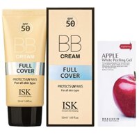 Kem BB Cream BEAUSKIN ISK Full Cover SPF 50 PA +++ Hàn 45ml/ Hộp Và 1 gói tẩy da chết Apple Beauskin 3ml/gói