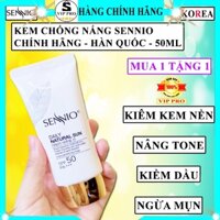 Kem chống nắng cho da dầu mụn nhờn nhạy cảm tốt chính hãng Sennio hàn quốc kcn kiềm dầu nâng tone trắng da mặt vật lý