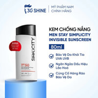 Kem chống nắng cho nam 3 trong 1 bảo vệ vượt trội SPF 50 PA++++ Men Stay Simplicity Invisible Sunscreen 80ml