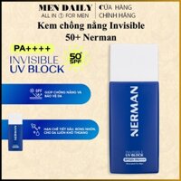 Kem chống nắng cho nam phổ siêu rộng, không màu, không mùi, dạng sữa, 7 màng lọc Nerman Invisible SPF 50+ Pa++++ 35g