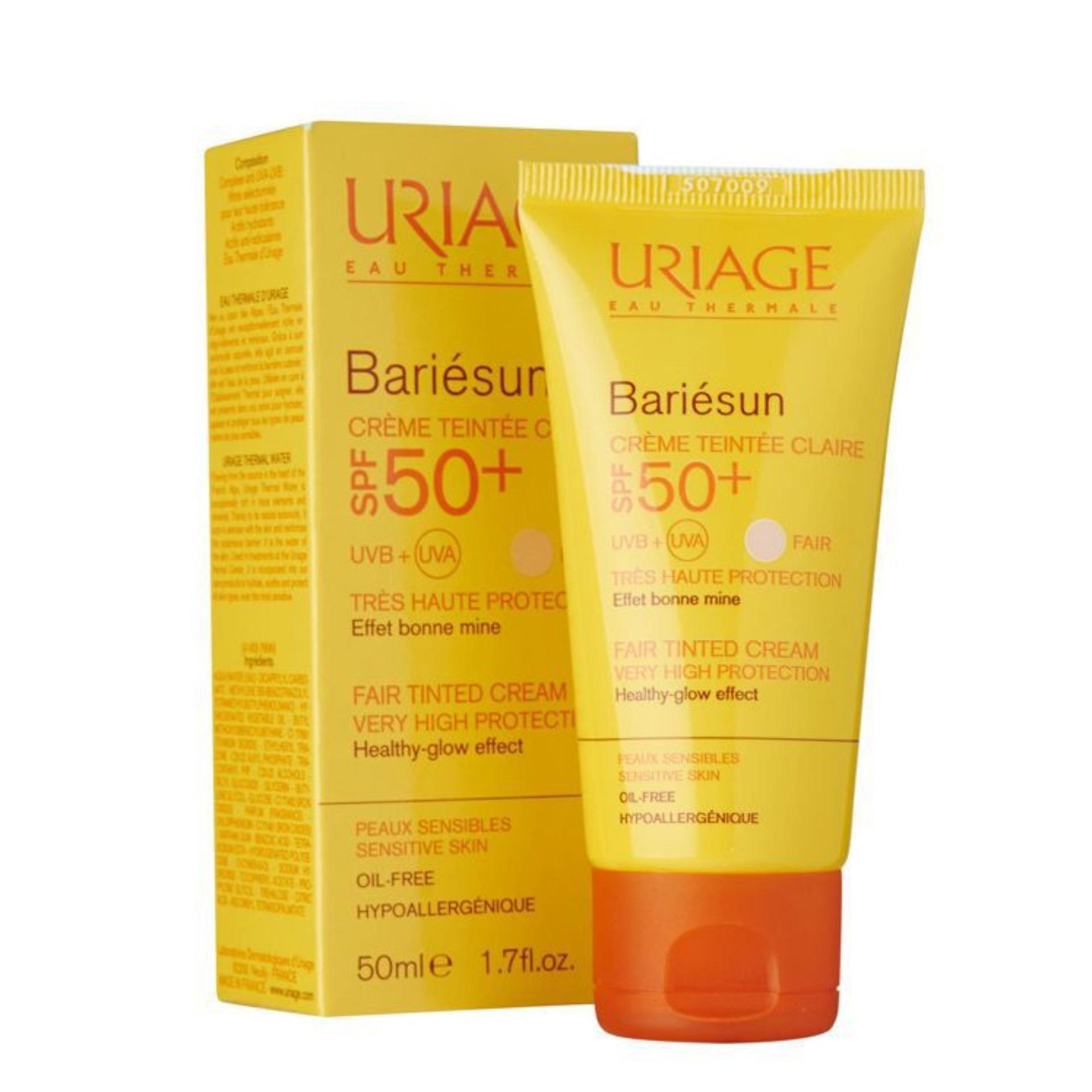 Kem chống nắng có màu cho da nhạy cảm Uriage Bariésun Crème Teintée Claire SPF 50+ 50ml