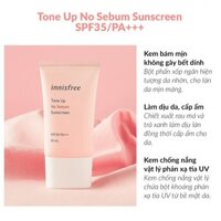 Kem Chống Nắng Kiềm Dầu & Nâng Tông Da Innisfree Tone Up No Sebum Sunscreen SPF35 PA+++ (50ml)