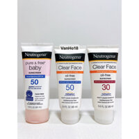 Kem Chống Nắng Neutrogena Pure & Free Baby SPF50, Clear Face Breakout Free Oil-Free SPF30, Sensitive Skin SPF60+