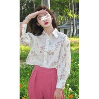 Kem Chống Nắng Pháp Tay Phồng Hoa Áo Sơ Mi Thiết Kế Niche Phong Cách Mới Nữ & - * &