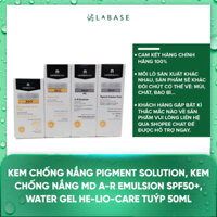 Kem chống nắng Pigment Solution, Kem chống nắng MD A-R Emulsion SPF50+, Water Gel He-lio-care tuýp 50ml