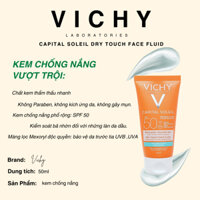 Kem chống nắng SPF 50 UVA+UVB Vichy Capital Soleil  Dry Touch Face Fluid 50ml