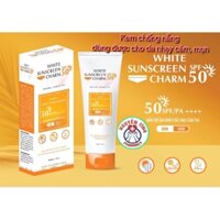 Kem chống nắng WHITE SUNSCREEN CHARN 50 SPF 50g dùng cho da nhạy cảm và mụn, nâng tone nhẹ,không nhờn dính,hương dễ chịu