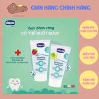 Kem Đánh Răng cho Bé Chicco, Nuốt Được, Không Fluoride, Dâu (1-5 tuổi),Chuối táo (6-24 tháng)
