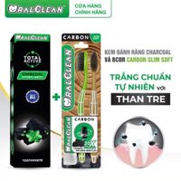 Kem đánh răng than hoạt tính Oral-Clean Charcoal Natural White 100ml và Combo 2 bàn chải đánh răng Carbon Slim Soft