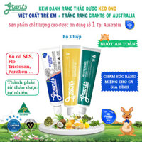Kem đánh răng trẻ em - người lớn thảo dược hữu cơ Grants - 3 hộp keo ong, việt quất, trắng răng