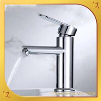 (Kèm dây cấp nước nóng lạnh) Vòi bồn rửa mặt, vòi Lavabo nóng lạnh inox 304 hình trụ mạ bạc sáng bóng 20cm