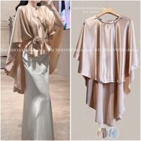 Kèm dây Hoa | Áo choàng Lụa cổ tròn vạt tà đuôi cao cấp sang trọng thượng lưu