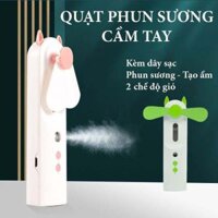 [KÈM DÂY SẠC] Quạt cầm tay phun sương mini 2in1 pin sạc USB 2 mức gió thuận lợi du lịch dưỡng ẩm