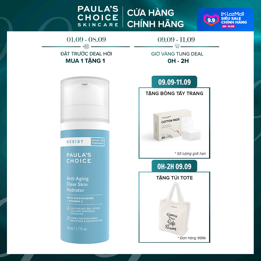 Kem dưỡng ẩm mềm mịn cho da nhạy cảm và lão hóa Paula's Choice Resit Anti-Aging Clear Skin Hydrator 50ml