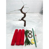 [Kèm gốc Bonsai] Set làm hoa bằng kẽm nhung kèm gốc bonsai 45-50cm_ hoa đào hoa mai bằng kẽm nhung decor Tết