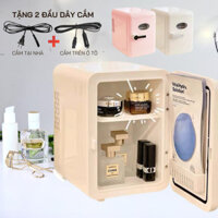 (Kèm gương và đèn led) Tủ lạnh đựng mỹ phẩm mini dung tích 6L cao cấp tiết kiệm điện và không gian siêu tiện lợi