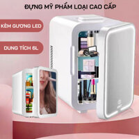 (Kèm gương và đèn led) Tủ lạnh đựng mỹ phẩm dung tích 6L, tủ lạnh mini tiết kiệm điện và không gian bảo quản mỹ phẩm