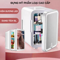 (Kèm gương và đèn led) Tủ lạnh đựng mỹ phẩm dung tích 6L, tủ lạnh mini tiết kiệm điện và không gian bảo quản mỹ phẩm