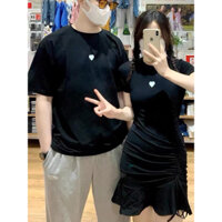 (kèm hình thật)CÓ BIGSIZE ❤️ Áo váy thun đen couple váy nữ dây rút 👗
