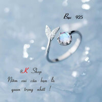 (Kèm hộp) Nhẫn đuôi cá đại dương xanh đính đá, kích thước tuỳ chỉnh, chất liệu bạc 925