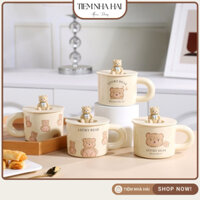 [KÈM HỘP+THIỆP] Cốc Sứ Lucky Bear Cao Cấp, Xinh Xắn, Kèm Nắp Silicon - Tiệm Nhà Hải