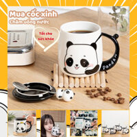 [Kèm hộp + Túi đựng quà] Cốc Sứ Gấu Trúc Dễ Thương Có Nắp & Muỗng – Cốc Panda Quà Tặng Xinh Xắn