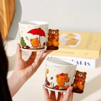 [Kèm hộp+túi+thiệp]  Cốc sứ hoạt hình gấu trái tim cặp đôi, ly sứ quà tặng tình yêu, cặp đôi