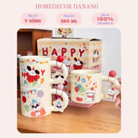 [Kèm hộp+túi+thiệp] cốc sứ tráng men, ly sứ hoạt hình chó con kèm hộp, charm, card xinh