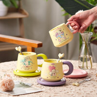 [Kèm hộp+túi+thiệp] Set cốc sứ tráng men, cốc sứ thỏ Pastel kèm muỗng và lót cốc cực đáng yêu
