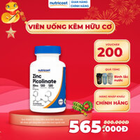 Kẽm Hữu Cơ Zinc Picolinate Nutricost 50mg 120 viên bổ sung kẽm, hỗ trợ mờ thâm giảm mụn, tăng đề kháng Mỹ