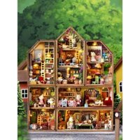 Kèm Keo dán gỗ - Mô hình mini nhà gỗ lắp ráp búp bê Dollhouse DIY - Mini Town QH001 QH002 QH003 QH004 QH005 QH006