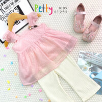 [Kèm Kẹp Gấu] Đồ Bộ Thun Bé Gái, Bộ Đồ Áo Babydoll Quần Dài Vải Đũi Thoáng Mát Cho Bé - PETTY Thời Trang Trẻ Em [0651]