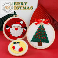 (Kèm kim) Bộ thêu len xù, bộ thêu len chọc chủ đề Noel Punch Needle Decor - Qùa Tặng Handmade Ý Nghĩa